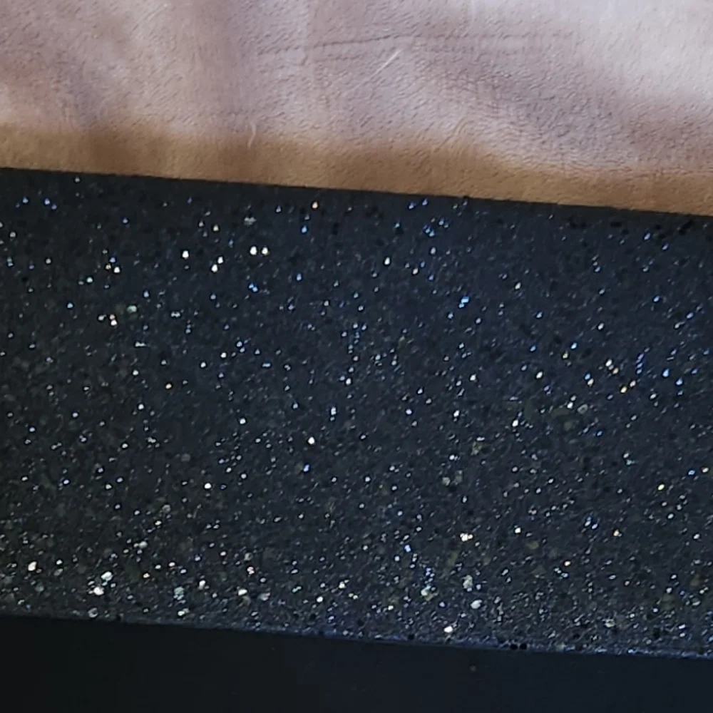 Vintage Y2K Black Fabric Clutch W/Black Glitter Flap